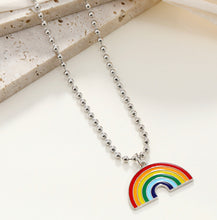 Load image into Gallery viewer, Rainbow Long Silver Multicolor Simple Pendant Chain necklace IDW
