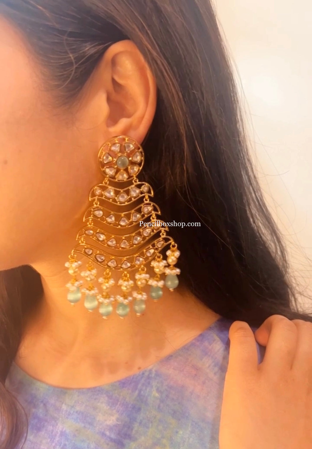 Ahika Tyaani Inspired Layered Chaandbaali Jhumka Shaded Pearl Statement Earrings