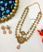 Load image into Gallery viewer, Contemporary Amrapali Kundan Natural Stone Brass Necklace set
