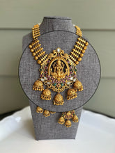 Load image into Gallery viewer, Lakshmi Ji Gold finish Real Kemp Stone Premium Quality Necklace set
