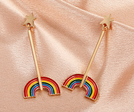 Rainbow golden sleek Enamel Paint Earrings for women IDW