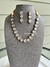 Load image into Gallery viewer, Kundan Rodium polish Victorian glass beads necklace set
