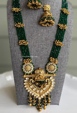 Load image into Gallery viewer, Baraat Green Golden Statement Designer Wedding Bride kundan Long Necklace set
