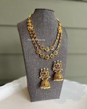 Load image into Gallery viewer, Ruby Two layer Long cz Kemp Stone Necklace set
