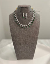 Load image into Gallery viewer, Silver  Emerald Green American Diamond Simple Necklace set
