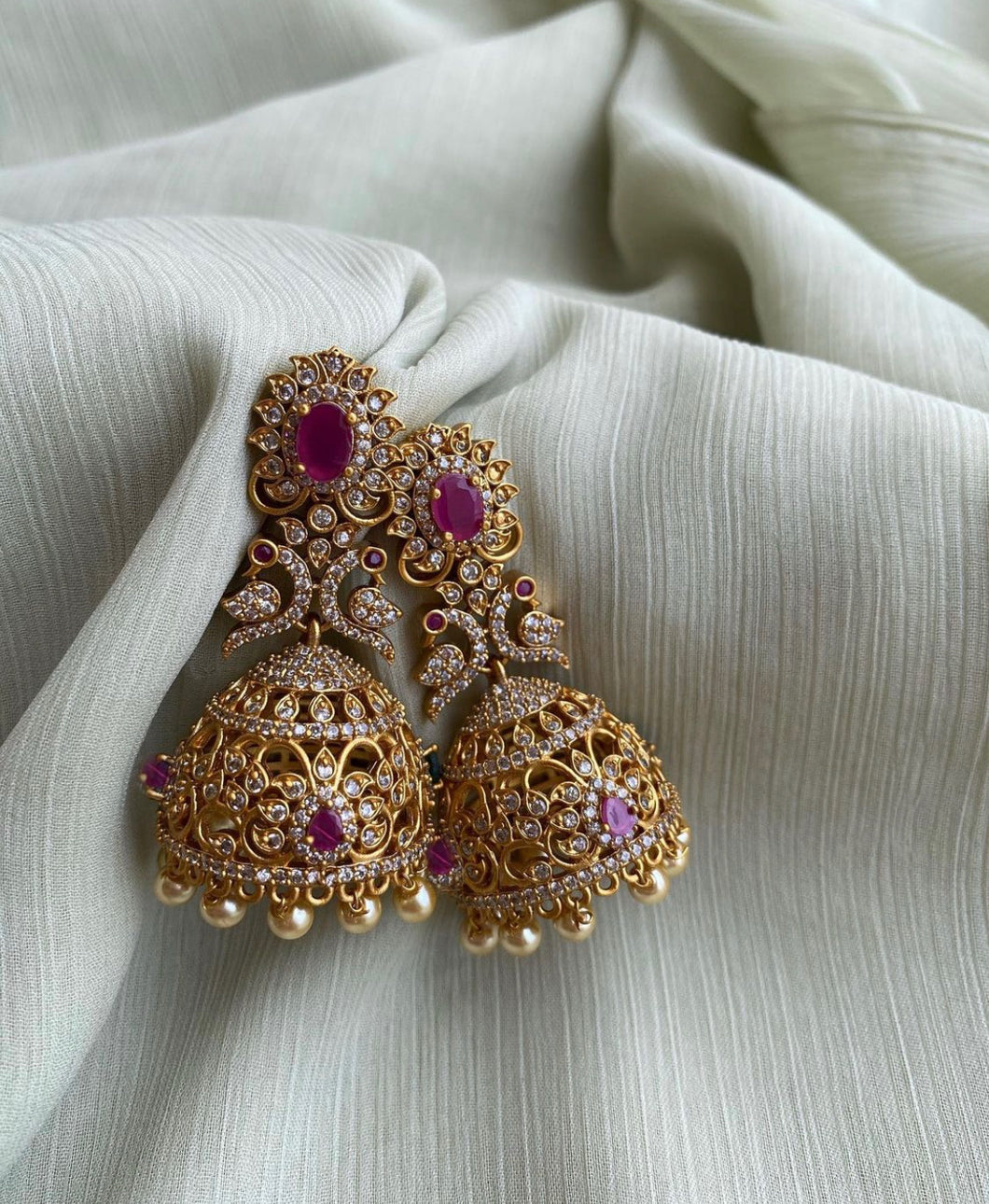 Temple Jewellery Earrings - 1 LINE STUD SMALL (W) BEADS – shanthitailors