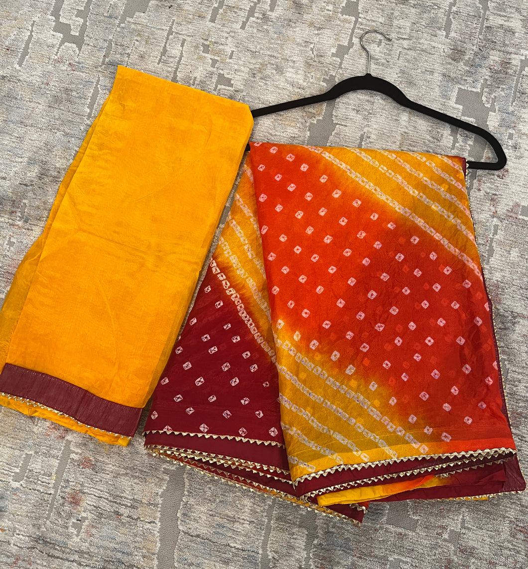 Bandhani Red Yellow Orange Georgette Saree